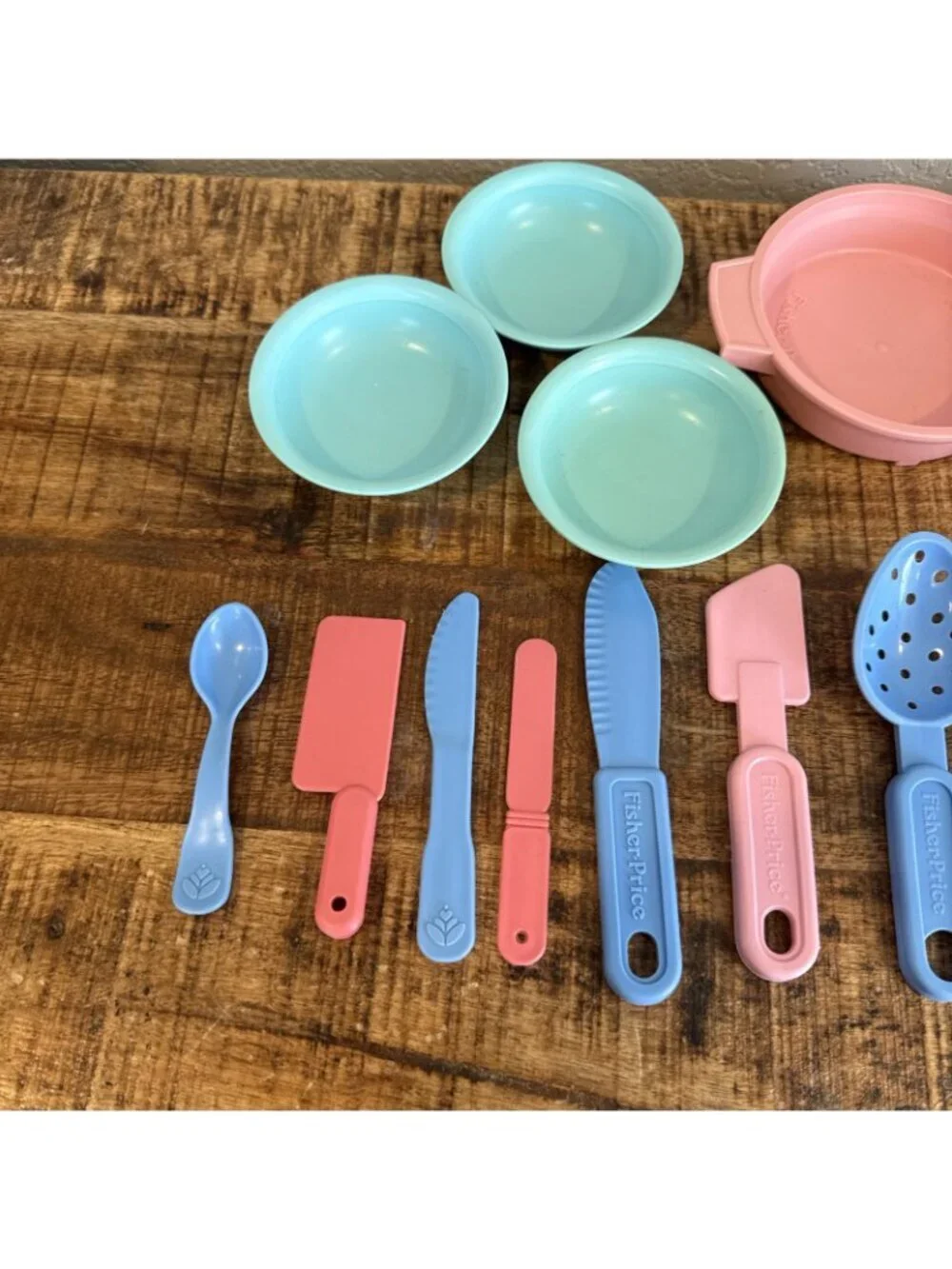 VTG Fisher Price Fun With Food Dishes Utensils Bowls Cookware Pots Pans Lot 16pc
